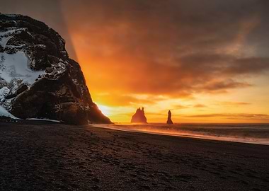Dramatic Sunset Over Black Sand Beach