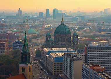 Berlin cityscape at sunset