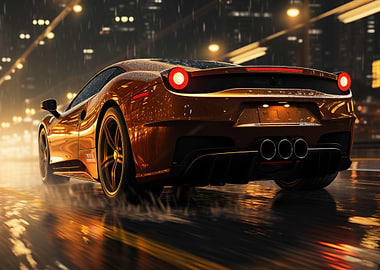 Ferrari Driving in Rain