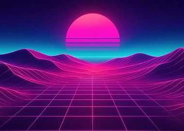 Retro Neon Grid Landscape