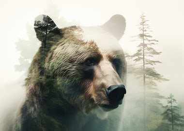 Double Exposure Bear and Forest