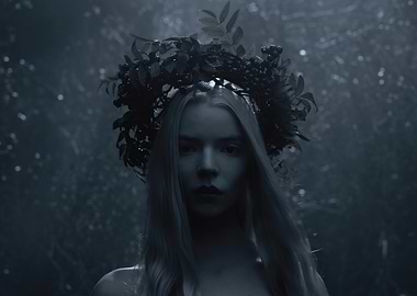 anya taylor joy with Floral Headdress in Forest