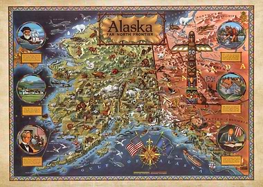 Vintage Alaska Far North Frontier Old Map 1959