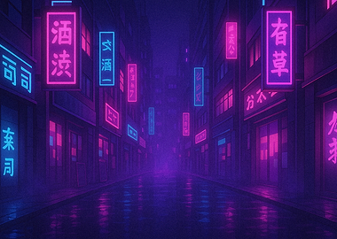 Cyberpunk Neon Alleyway at Night