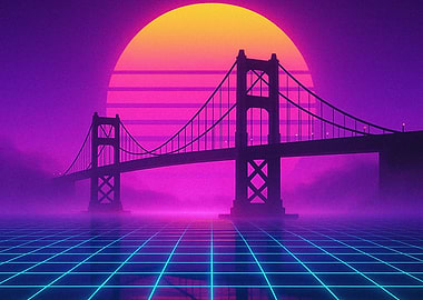 Retro Bridge Sunset Grid