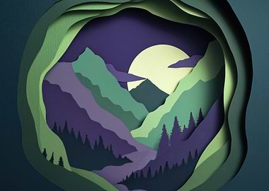 Layered Paper Cutout Mountain Landscape