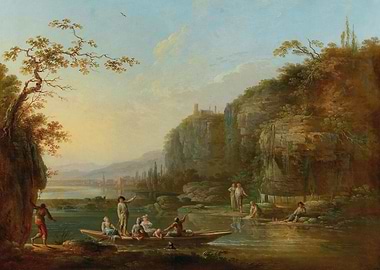 People on a boat in a scenic landscape