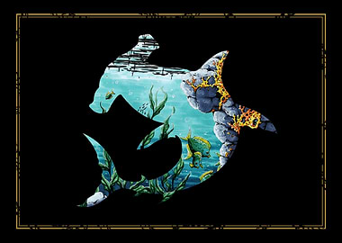 Hammerhead Shark Silhouette Underwater Scene