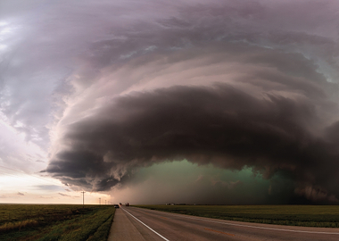 Dramatic Supercell Thunderstorm Over Road