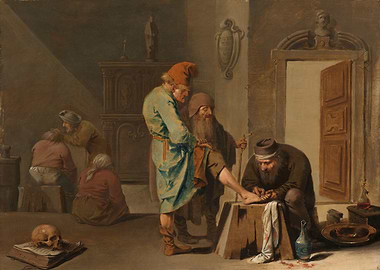 Medical Scene with Figures and Skull