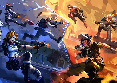 Action-packed battle scene with female characters