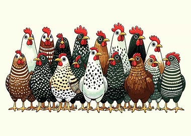 Colorful Chicken Poster, Whimsical Farm Animal Wall Art, Cute Hen Illustration Print