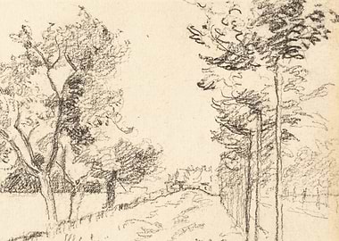 Sketch of a Country Road with Trees and Houses