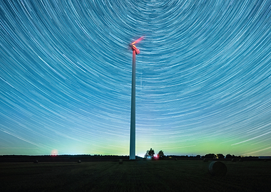 Wind Turbine Under Star Trails