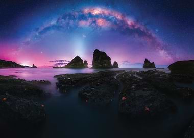 Milky Way Over Rocky Coastline