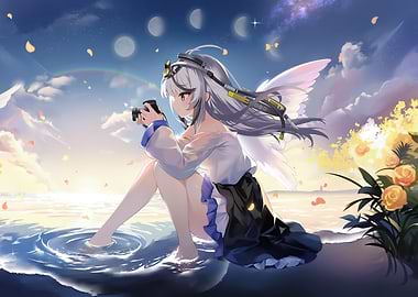 Girl with Camera by the Water