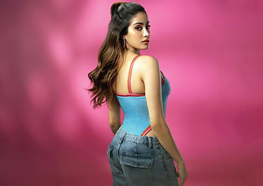 Janhvi Kapoor in Blue Top and Denim Skirt