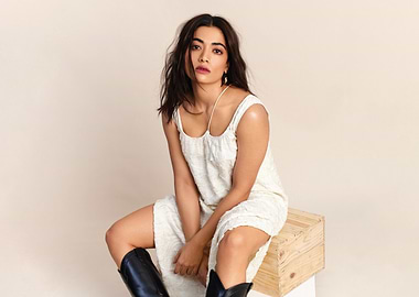 Stylish Rashmika Mandanna in white dress and boots