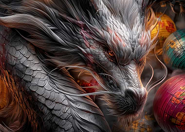 Close-up of a Fierce Dragon Head