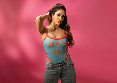 Janhvi Kapoor in a blue swimsuit and jeans