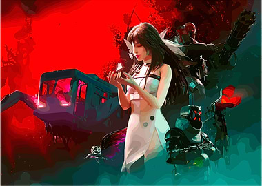 Girl with Robots and Train