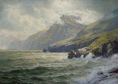 Stormy Sea Against Rugged Cliffs