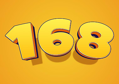 Number 168 in 3D Yellow Font