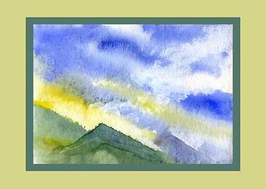 Watercolor Mountain Landscape with Sky