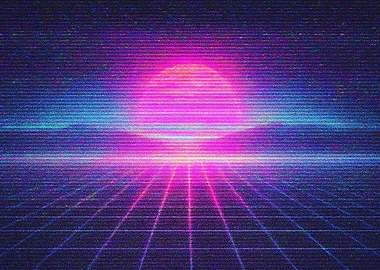 Retro Sunset Grid Landscape