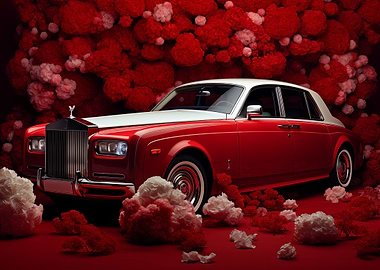 Red Rolls-Royce and flowers