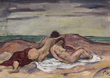 Two figures on a beach