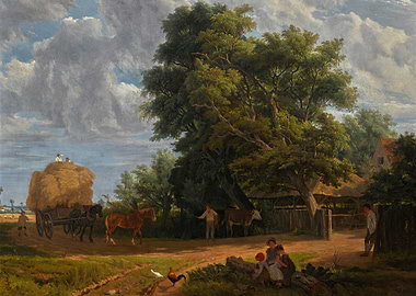 Rural Farm Scene with Hay Cart