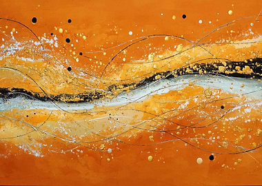 Abstract Orange and Gold Wave Painting