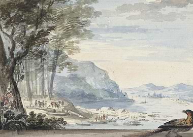 Watercolor Landscape of a River Scene