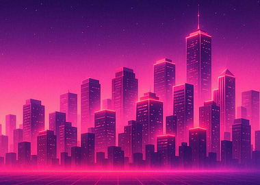 Retro Neon Cityscape at Night