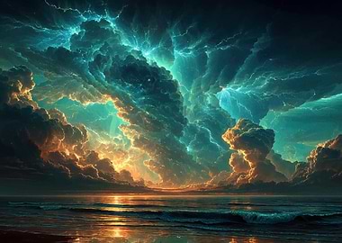 Dramatic Stormy Sky Over Ocean