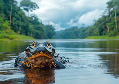 Close-up of a caiman in a river