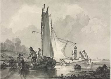 Fishermen in Boats with Sailboat