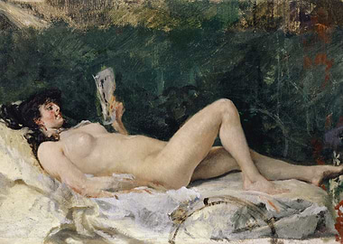 Woman reclining with a fan