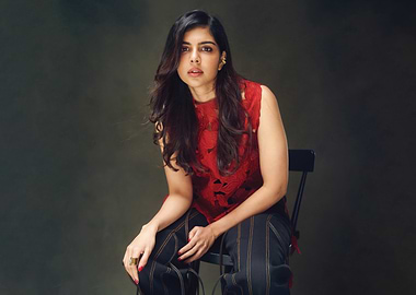 kalyani priyadarshan in red top and striped pants