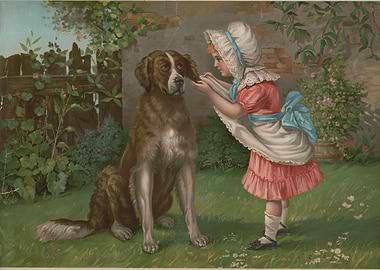 Girl with Dog in Garden