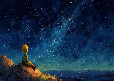 The Little Prince Gazing at the Stars