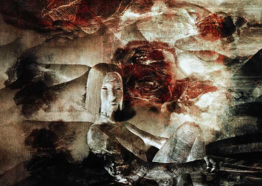 Surreal Figure with Mask and Rose