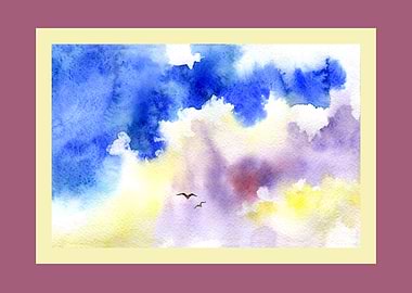 Watercolor Sky with Birds