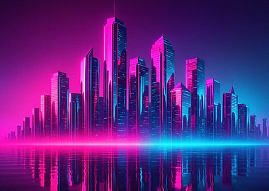 Neon Cityscape Reflection