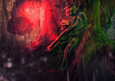 Soldier in a Red and Green Forest