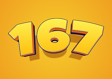 Number 167 in 3D Yellow Font