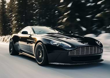 Black Aston Martin in winter