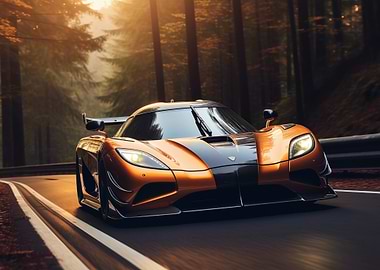 Sports car on forest road