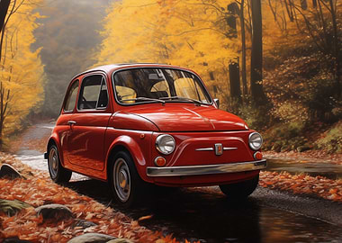 Red Fiat in Autumn Forest
